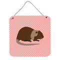 Micasa Coypu Nutria River Rat Pink Check Wall or Door Hanging Prints6 x 6 in. MI231321